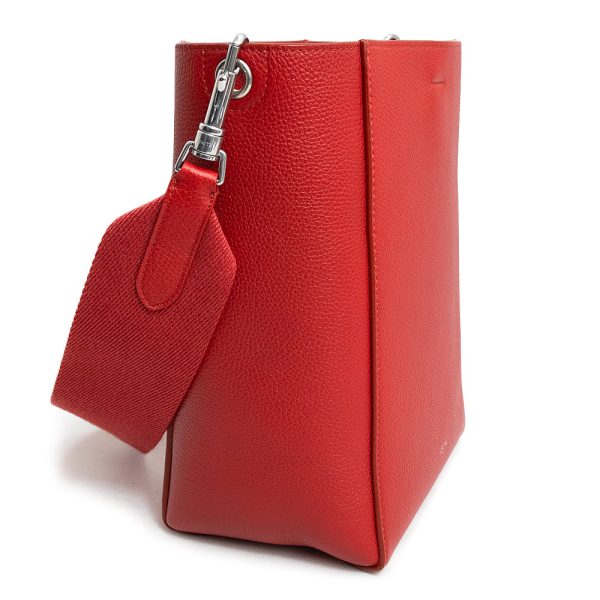 200011347019 4 Celine Sangle Bucket Small Shoulder Grain Calf Leather Red Silver Hardware