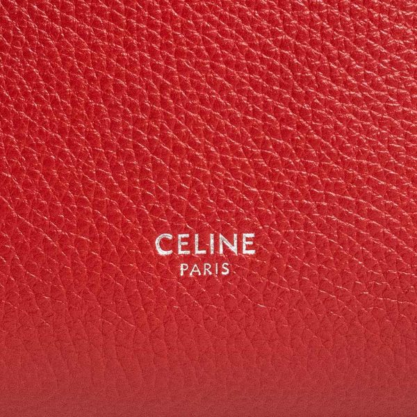 200011347019 9 Celine Sangle Bucket Small Shoulder Grain Calf Leather Red Silver Hardware