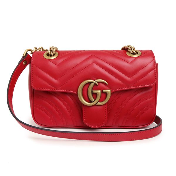 200011469019 GUCCI GG Marmont Quilted Chain Leather 2way Mini Shoulder Bag Crossbody Red Vintage