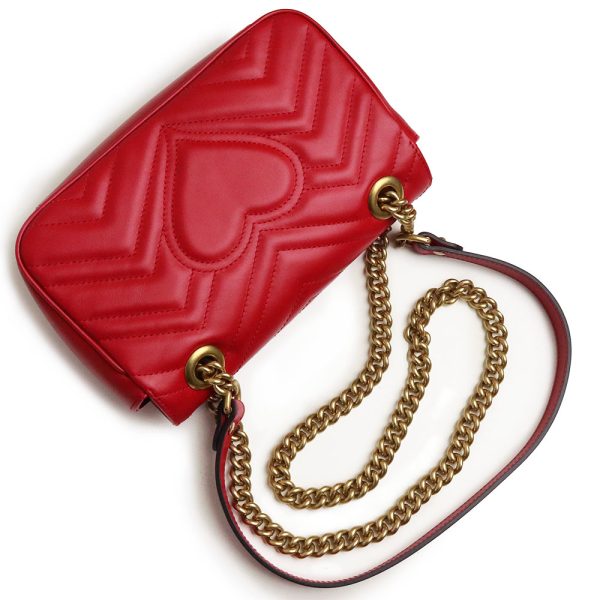 200011469019 5 GUCCI GG Marmont Quilted Chain Leather 2way Mini Shoulder Bag Crossbody Red Vintage