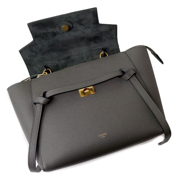200011661019 10 Celine Belt Bag 2way Shoulder Handbag Crossbody Grain Calf Leather Gray Gold Hardware