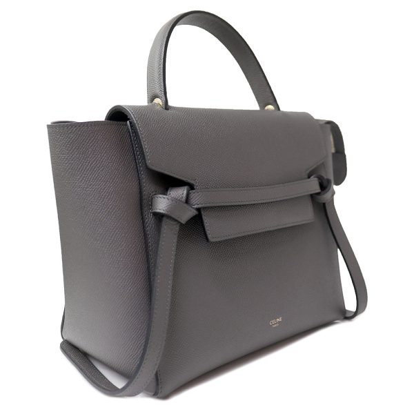 200011661019 4 Celine Belt Bag 2way Shoulder Handbag Crossbody Grain Calf Leather Gray Gold Hardware