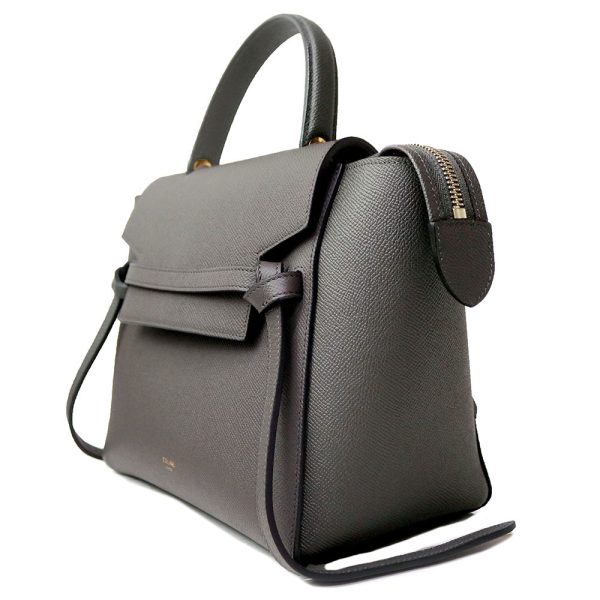 200011661019 5 Celine Belt Bag 2way Shoulder Handbag Crossbody Grain Calf Leather Gray Gold Hardware