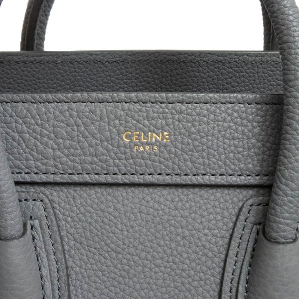 200011663019 9 Celine Luggage 2way Shoulder Handbag Crossbody Drummed Calf Leather Gray Gold Hardware