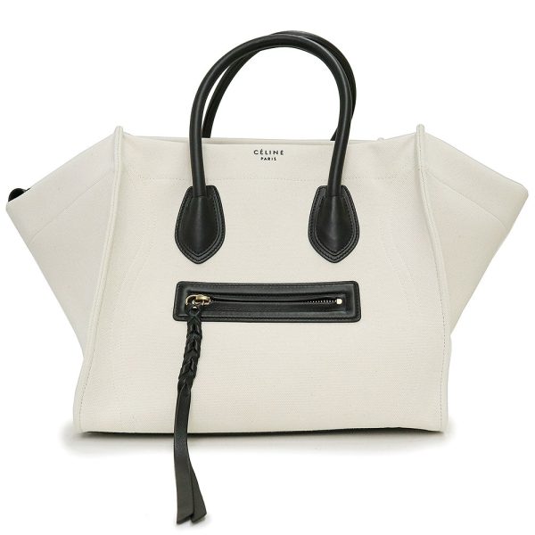 200097169018 Celine Luggage Phantom Handbag Canvas Leather White Black