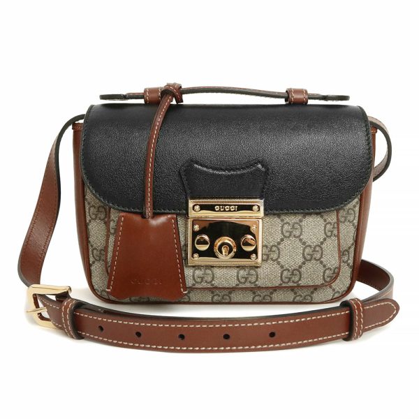 200097439018 GUCCI Padlock Mini 2WAY GG Supreme Canvas Calfskin Leather Handbag Crossbody Shoulder Bag Brown Black