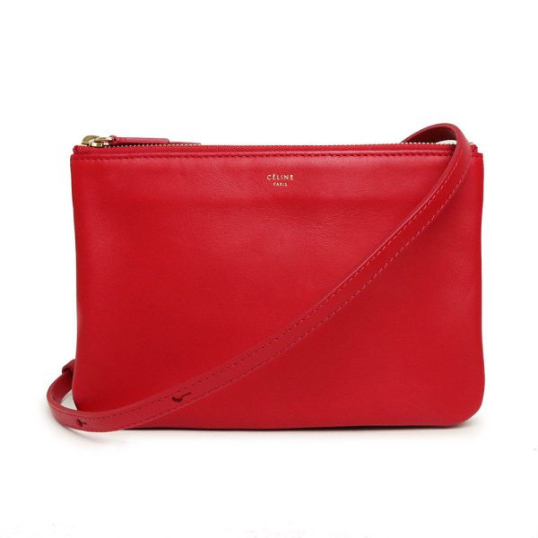 200097719018 Celine Trio Shoulder Bag Crossbody Calfskin Leather Red