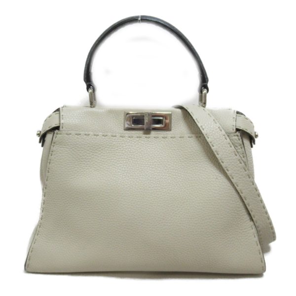 2101217595186 2 Fendi Peekaboo 2way Leather Shoulder Bag Beige