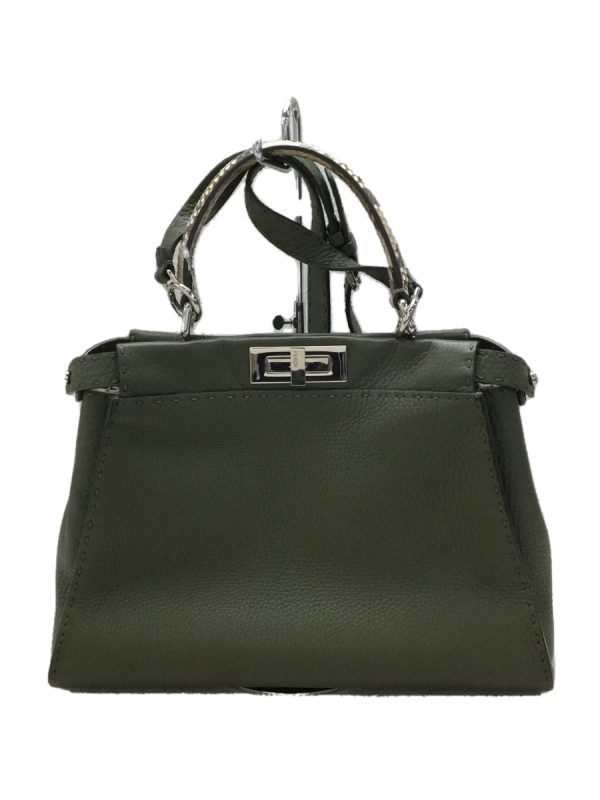 2300035609864 01 Fendi Peekaboo Selleria M 2way Python Leather Khaki Handbag