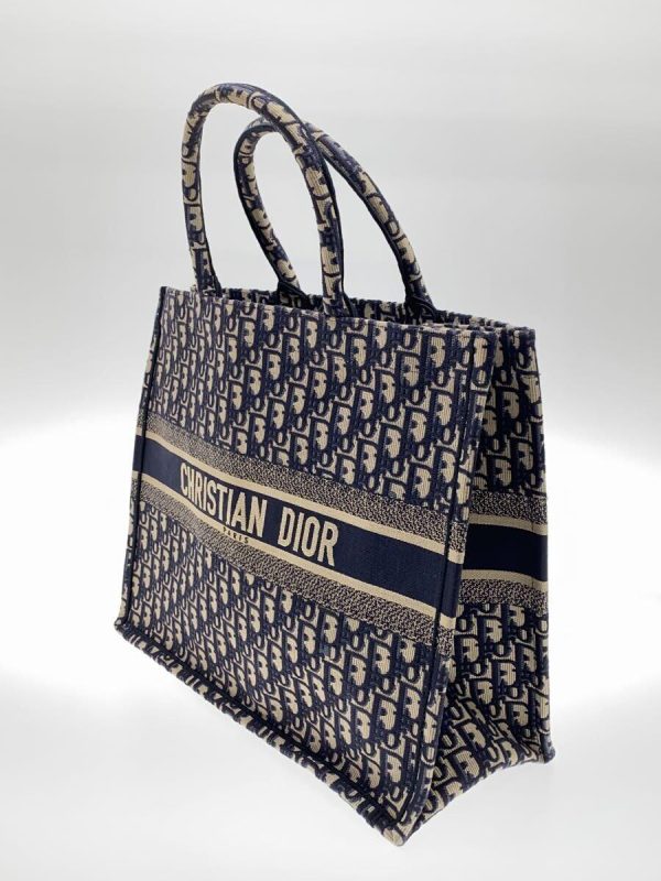 2319571276485 02 Christian Dior Book Tote Bag Canvas Navy Allover Pattern