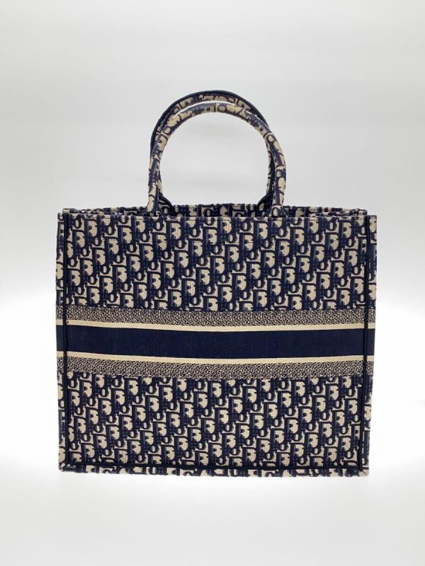 2319571276485 03 Christian Dior Book Tote Bag Canvas Navy Allover Pattern