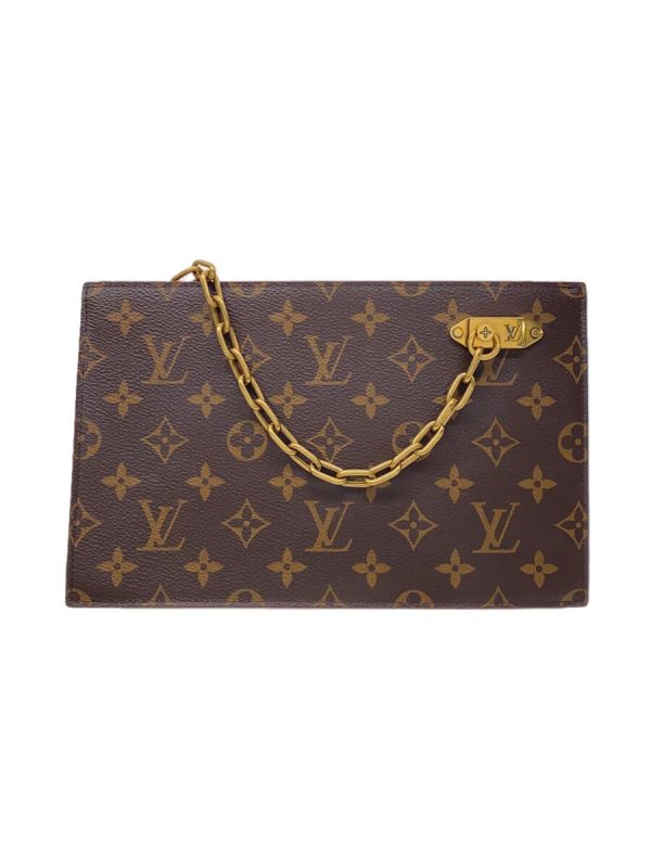 2337320887805 01 Louis Vuitton Chain Clutch Monogram Canvas Bag Brown