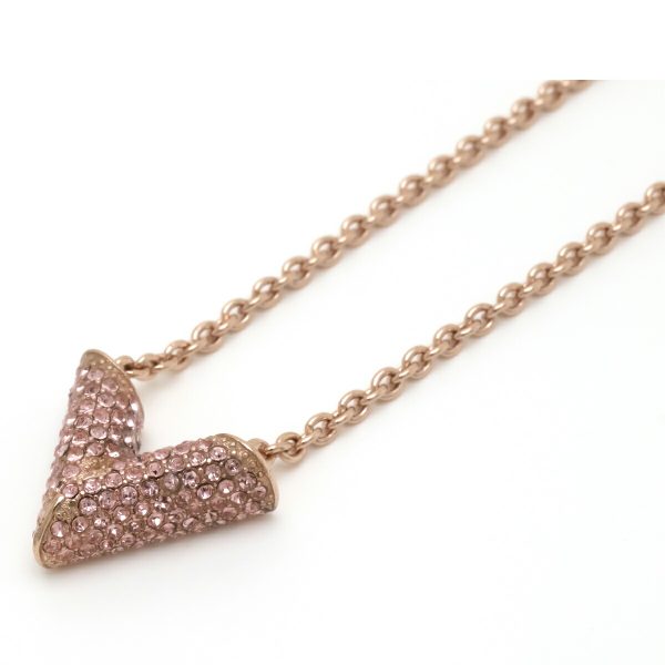 3 Louis Vuitton Essential V Strass Necklace Pendant Metal Rhinestone Pink