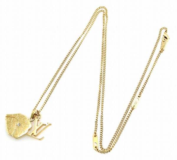 3 Louis Vuitton Collier Necklace Pendant Rhinestone GP Gold