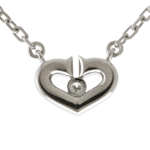 3 Cartier C Heart Diamond Necklace 18K K18 White