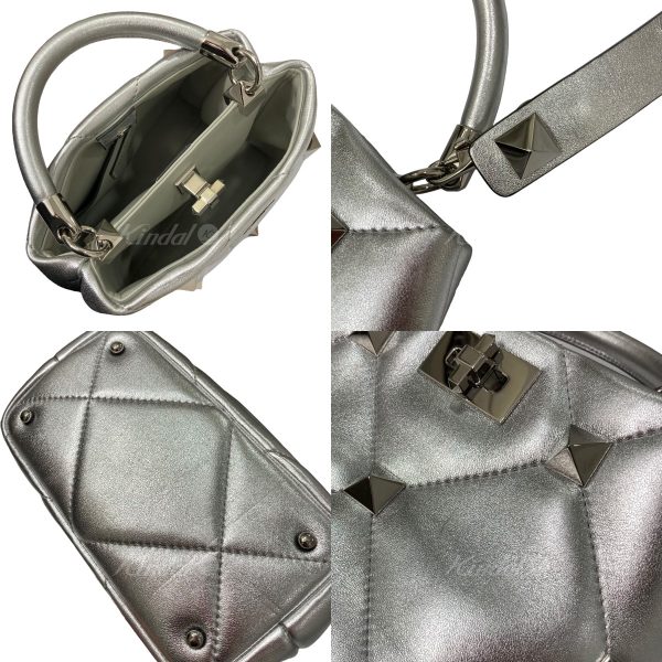3 Valentino Roman Studs Metallic Nappa Leather Small Handle Bag