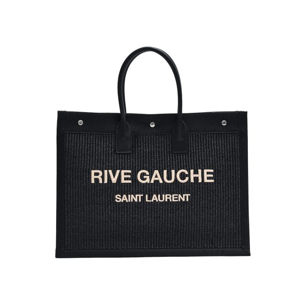 377303 1 Saint Laurent Rive Gauche Mens Embroidered Tote Bag Black