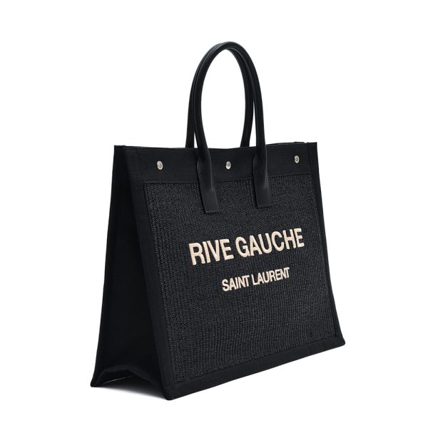 377303 2 Saint Laurent Rive Gauche Mens Embroidered Tote Bag Black