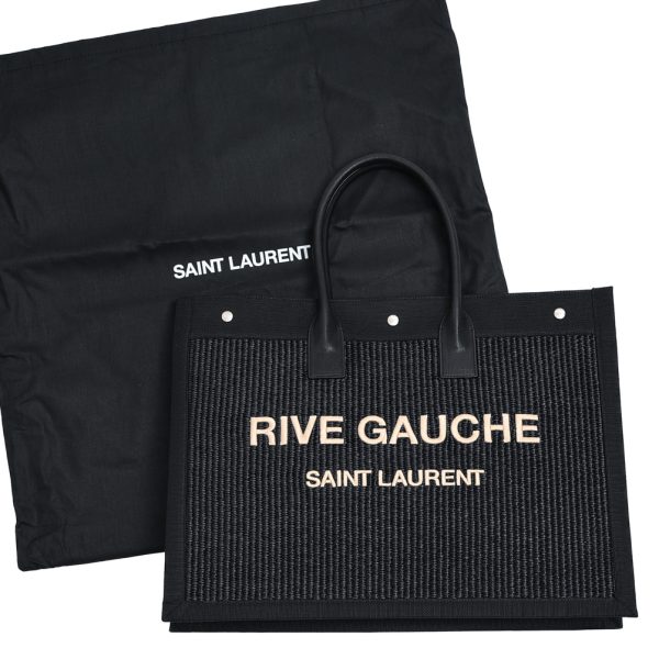 377303 8 Saint Laurent Rive Gauche Mens Embroidered Tote Bag Black