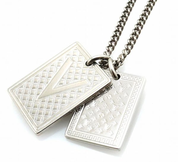 4 Louis Vuitton Collier Plaques Gambling Pendant Necklace Silver