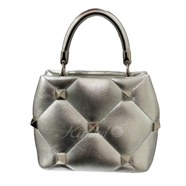 4 Valentino Roman Studs Metallic Nappa Leather Small Handle Bag