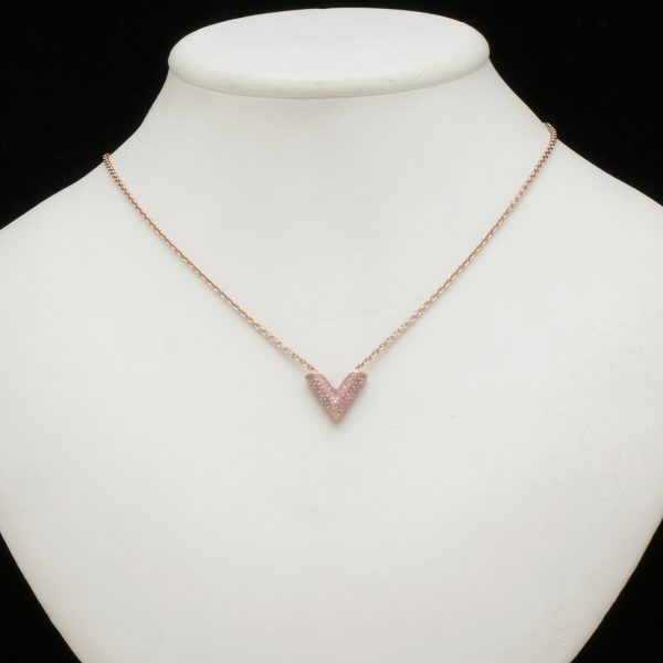 6 Louis Vuitton Essential V Strass Necklace Pendant Metal Rhinestone Pink