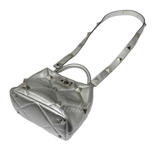6 Valentino Roman Studs Metallic Nappa Leather Small Handle Bag