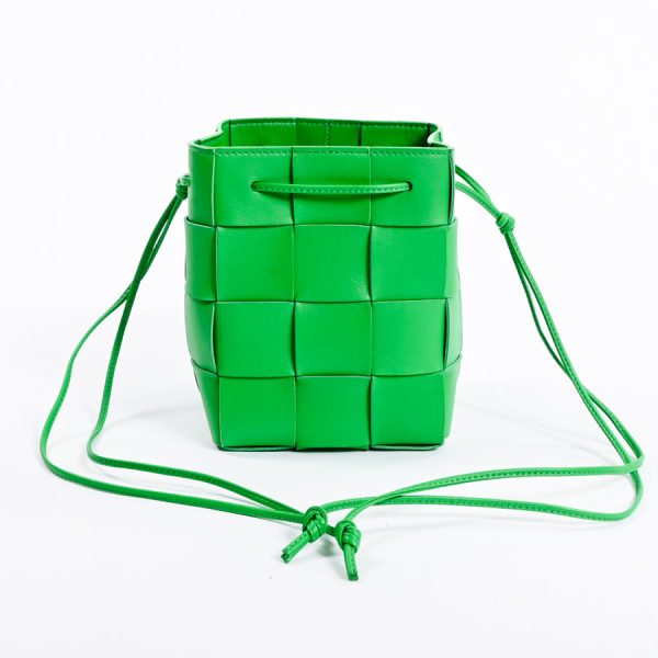 6111430 3 Bottega Veneta Small Cassette Bucket Shoulder Bag Green