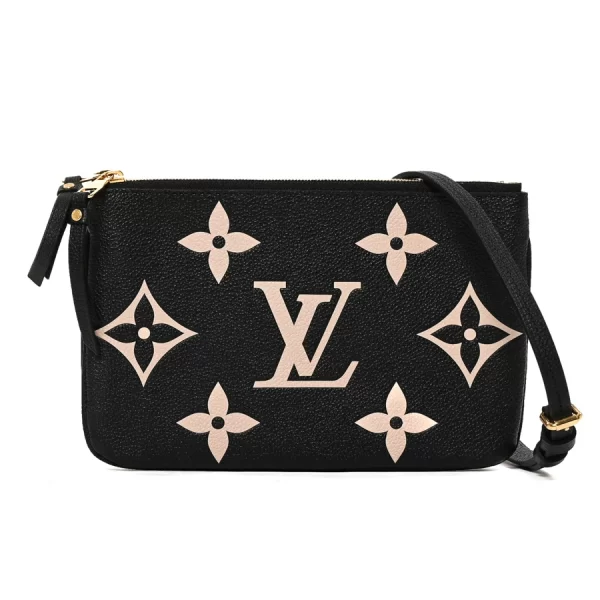 6112250 1 Louis Vuitton Pochette Double Zip Shoulder Bag M80787 BlackBeige