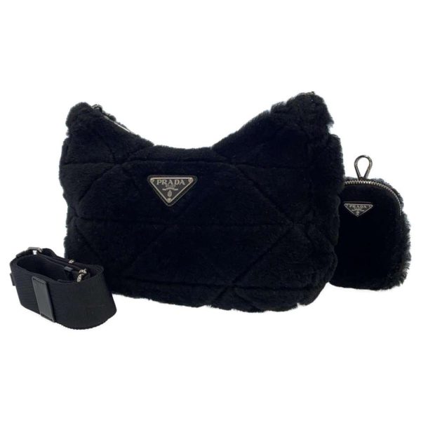 8998118 01 Prada Shoulder Bag Quilted Sheepskin Black Crossbody