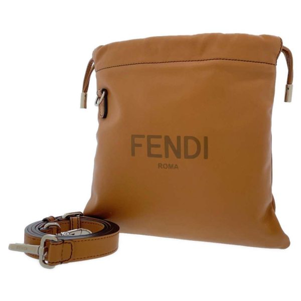 9294677 01 Fendi Shoulder Bag Leather Brown Logo Clutch Drawstring