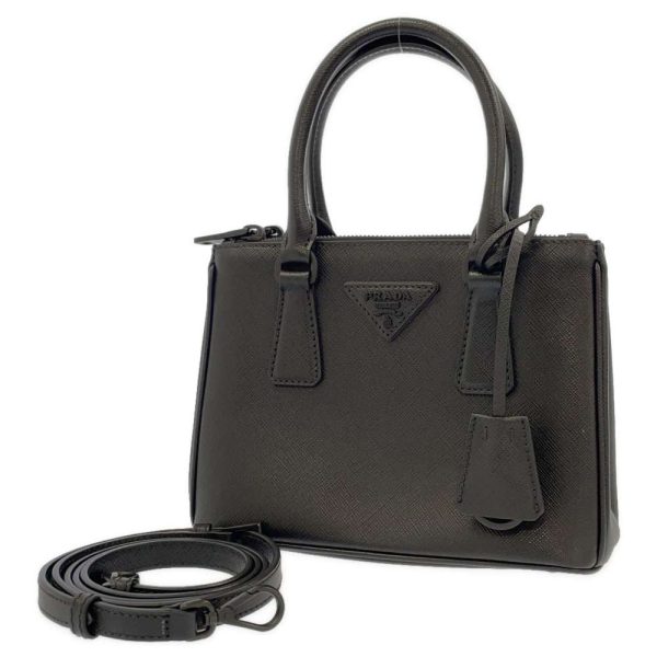 9301573 01 Prada Galleria Saffiano Leather Black 2way Handbag Shoulder Bag