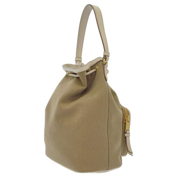 9318953 02 Prada Duet Drawstring Nylon Leather Handbag Beige