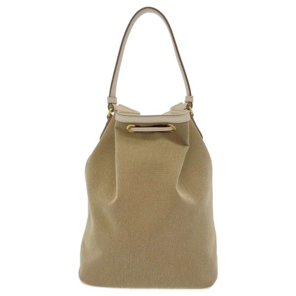 9318953 03 Prada Duet Drawstring Nylon Leather Handbag Beige