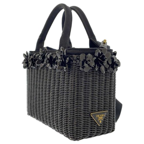 9321540 02 Prada Wicker Basket 2way Shoulder Bag Black