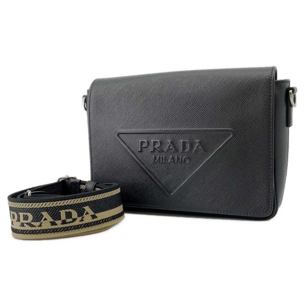 9350540 01 Prada Saffiano Shoulder Bag Leather Black Crossbody