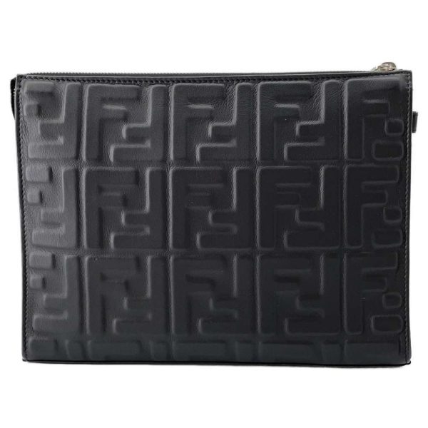 9395084 03 Fendi Zucca Clutch Bag Leather Black Handbag