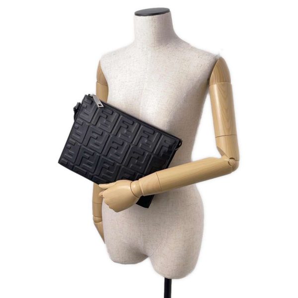 9395084 05 Fendi Zucca Clutch Bag Leather Black Handbag