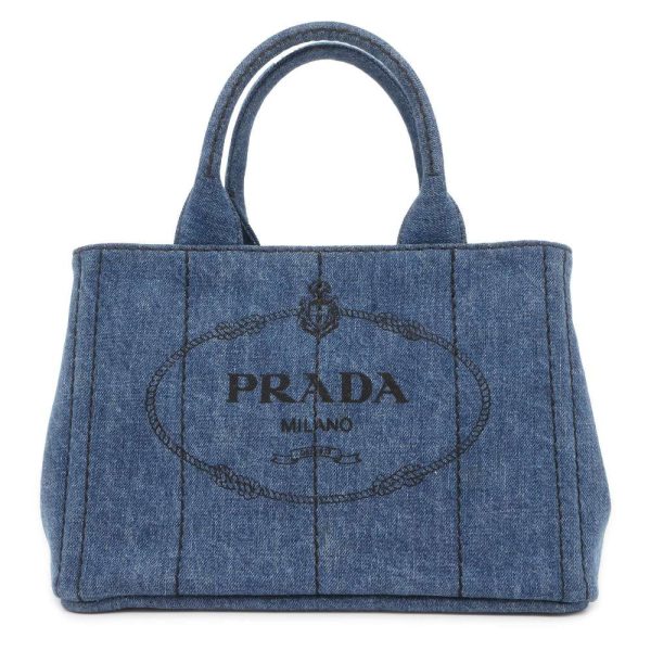 9443204 01 Prada Canapa Denim Tote Bag Blue