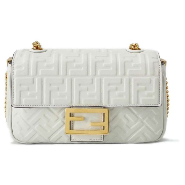 9445383 01 Fendi Midi Baguette Chain Shoulder Bag Off White