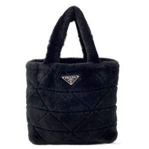 9464360 01 Prada Quilted Mouton Handbag Sheepfur Black 2way Shoulder Bag Crossbody Bag