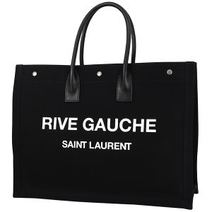 h j263 Saint Laurent Rive Gauche Shopping Leather Black Tote Bag Handbag