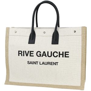 h j264 Saint Laurent Rive Gauche Shopping Leather White Tote Bag Handbag