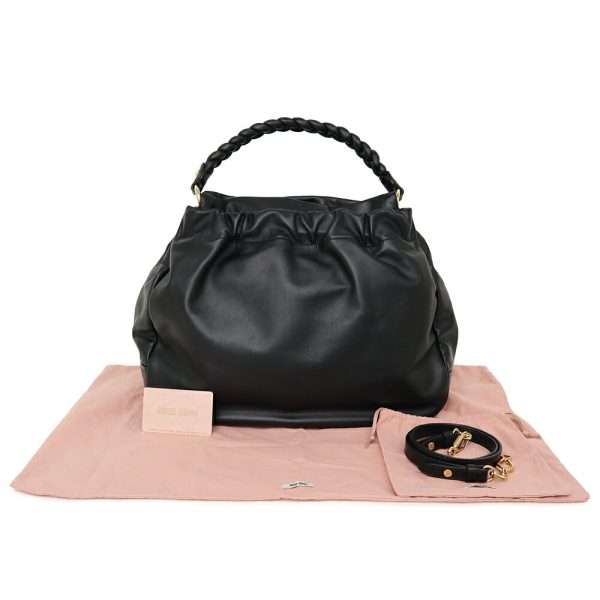 wa062671mi85754 2 Miu Miu Leather 2WAY Hobo Handbag Shoulder Bag Black