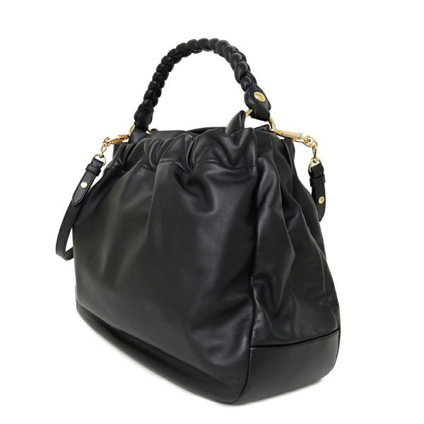 wa062671mi85754 4 Miu Miu Leather 2WAY Hobo Handbag Shoulder Bag Black