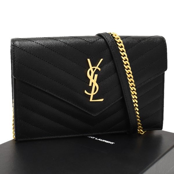 1 Saint Laurent Cassandra Envelope Chain Wallet Leather Black