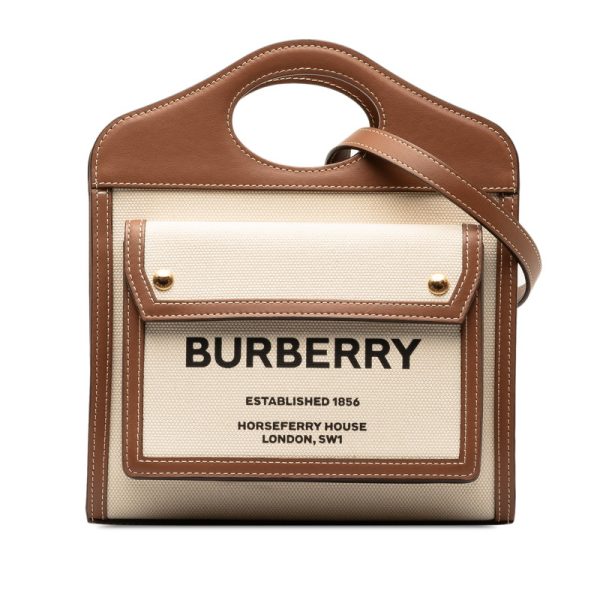 1 Burberry Pocket Bag Handbag Shoulder Bag WhiteBrown