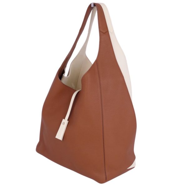 1 Loro Piana Tote Bag Bicolor Calf Leather Genuine Leather Brownwhite