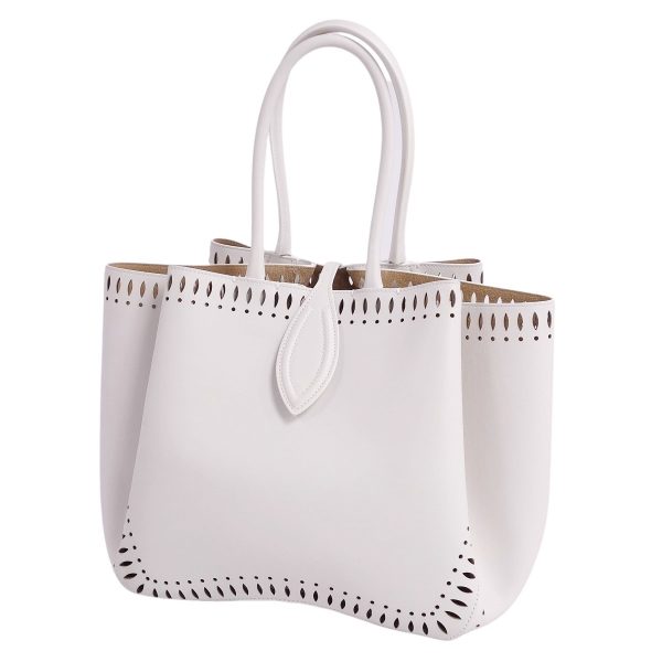 1 Alaia Handbag Tote Bag Angele 25 Calf Leather White