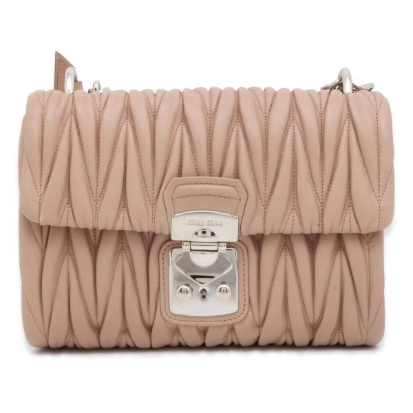 1 Miu Miu Shoulder Bag Matelasse Leather Pink Beige